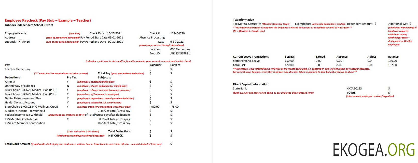 Talon de paie des enseignants du district scolaire indépendant de Lubbock Modèle Word et PDF